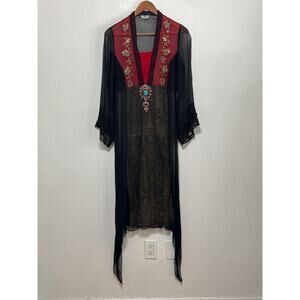 VTG STUNNING Chinyere Sheer Beaded Dress M Whimsigoth Dark Romantic Boho Hippie